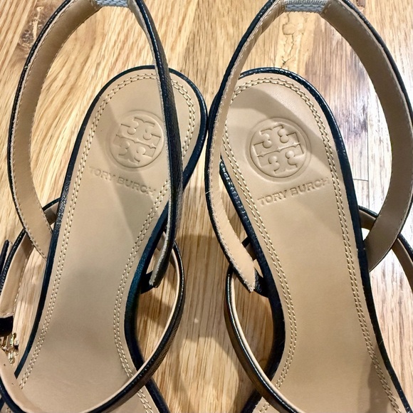 Tory Burch Black Leather Penelope Slingback Heels - Picture 4 of 7